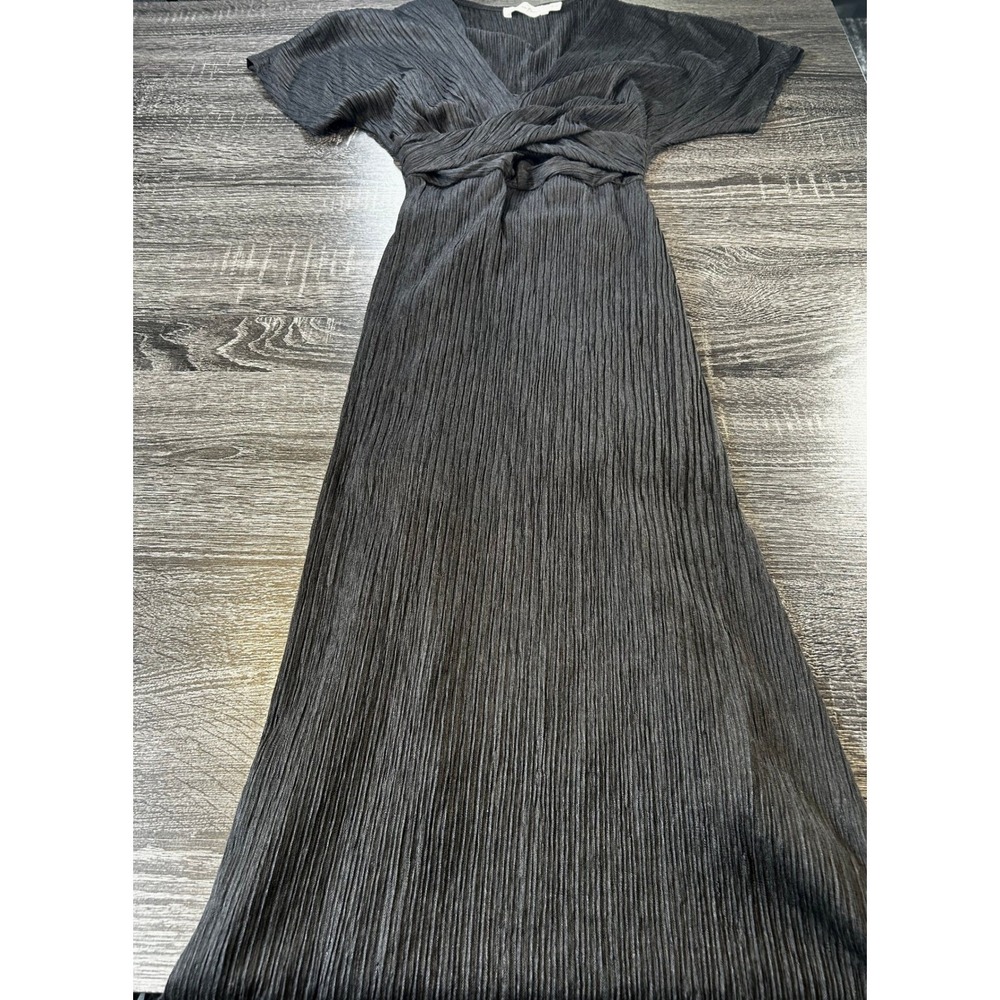 Black Maxi Dress Women's Short Sleeve V Neck Pleated Casual Elegant